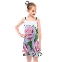 Roses Pink Flowers Leaves Kids  Overall Dress by Pakrebo