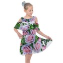 Roses Pink Flowers Leaves Kids  Shoulder Cutout Chiffon Dress View1