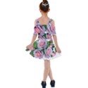 Roses Pink Flowers Leaves Kids  Shoulder Cutout Chiffon Dress View2