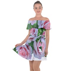 Roses Pink Flowers Leaves Off Shoulder Velour Dress by Pakrebo