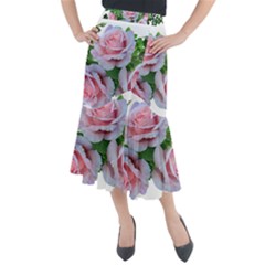 Roses Pink Flowers Leaves Midi Mermaid Skirt