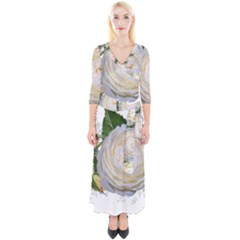 Flowers Roses White Fragrant Quarter Sleeve Wrap Maxi Dress