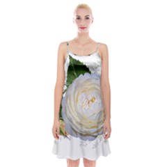 Flowers Roses White Fragrant Spaghetti Strap Velvet Dress