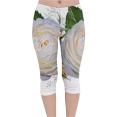 Flowers Roses White Fragrant Velvet Capri Leggings 