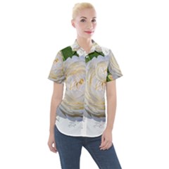 Flowers Roses White Fragrant Women s Short Sleeve Pocket Shirt