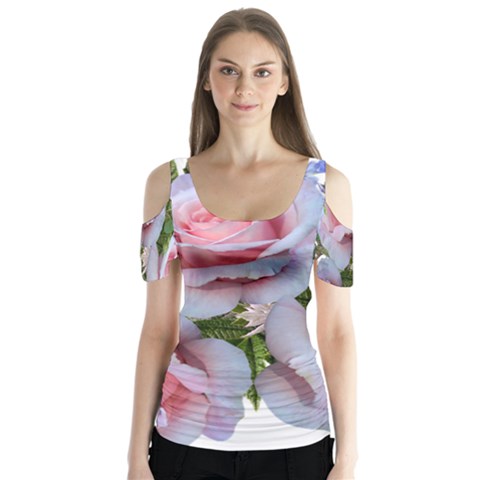 Roses Plumbago Flowers Fragrant Butterfly Sleeve Cutout Tee  by Pakrebo