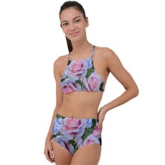 Roses Plumbago Flowers Fragrant High Waist Tankini Set