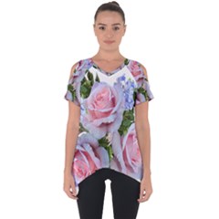 Roses Plumbago Flowers Fragrant Cut Out Side Drop Tee by Pakrebo