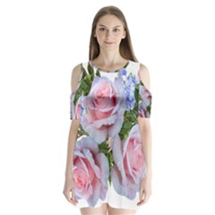 Roses Plumbago Flowers Fragrant Shoulder Cutout Velvet One Piece