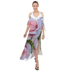 Roses Plumbago Flowers Fragrant Maxi Chiffon Cover Up Dress by Pakrebo