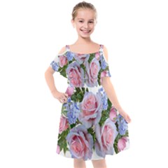 Roses Plumbago Flowers Fragrant Kids  Cut Out Shoulders Chiffon Dress by Pakrebo