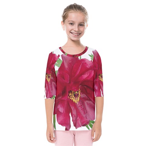 Flowers Red Peony Arrangement Kids  Quarter Sleeve Raglan Tee by Pakrebo