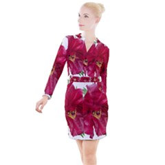 Flowers Red Peony Arrangement Button Long Sleeve Dress by Pakrebo