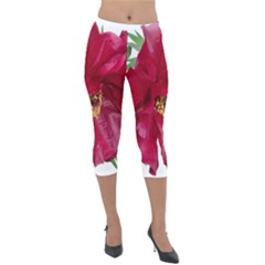 Flowers Red Peony Arrangement Lightweight Velour Capri Leggings  by Pakrebo