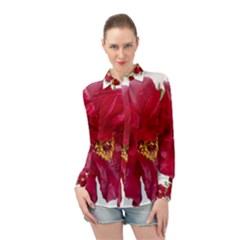 Flowers Red Peony Arrangement Long Sleeve Chiffon Shirt