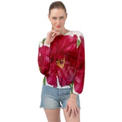 Flowers Red Peony Arrangement Banded Bottom Chiffon Top