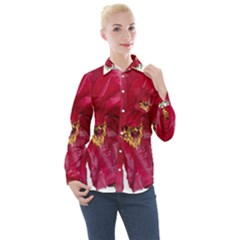 Flowers Red Peony Arrangement Women s Long Sleeve Pocket Shirt