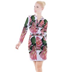 Roses Flowers Perfume Garden Button Long Sleeve Dress by Pakrebo