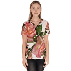 Roses Flowers Perfume Garden Women s V-neck Scrub Top by Pakrebo