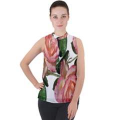 Roses Flowers Perfume Garden Mock Neck Chiffon Sleeveless Top by Pakrebo