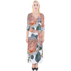 Roses Flowers Buds Ragrance Quarter Sleeve Wrap Maxi Dress