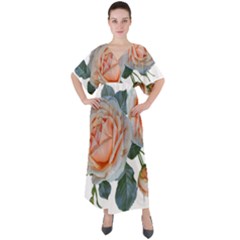 Roses Flowers Buds Ragrance V-neck Boho Style Maxi Dress