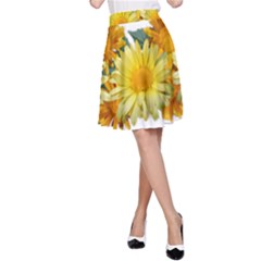 Daisies Flowers Yellow Arrangement A-line Skirt by Pakrebo