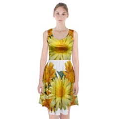 Daisies Flowers Yellow Arrangement Racerback Midi Dress by Pakrebo