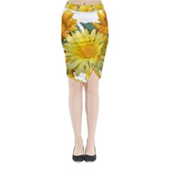 Daisies Flowers Yellow Arrangement Midi Wrap Pencil Skirt by Pakrebo