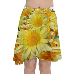 Daisies Flowers Yellow Arrangement Chiffon Wrap Front Skirt by Pakrebo