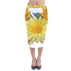 Daisies Flowers Yellow Arrangement Velvet Midi Pencil Skirt by Pakrebo