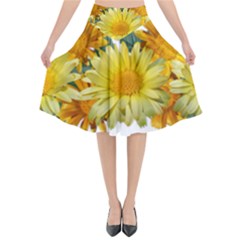 Daisies Flowers Yellow Arrangement Flared Midi Skirt by Pakrebo