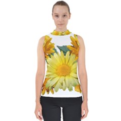 Daisies Flowers Yellow Arrangement Mock Neck Shell Top by Pakrebo