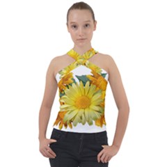 Daisies Flowers Yellow Arrangement Cross Neck Velour Top by Pakrebo