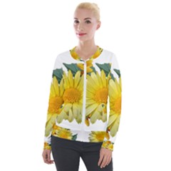 Daisies Flowers Yellow Arrangement Velour Zip Up Jacket by Pakrebo