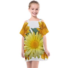 Daisies Flowers Yellow Arrangement Kids  One Piece Chiffon Dress