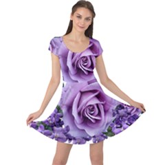 Roses Violets Flowers Arrangement Cap Sleeve Dress by Pakrebo