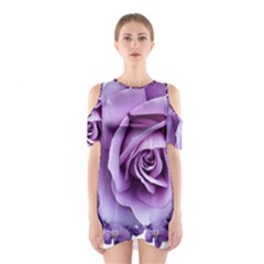 Roses Violets Flowers Arrangement Shoulder Cutout One Piece Dress by Pakrebo