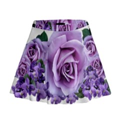 Roses Violets Flowers Arrangement Mini Flare Skirt