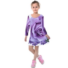 Roses Violets Flowers Arrangement Kids  Long Sleeve Velvet Dress