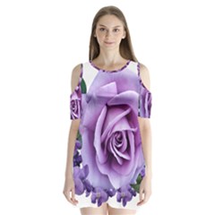 Roses Violets Flowers Arrangement Shoulder Cutout Velvet One Piece by Pakrebo