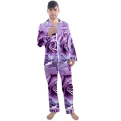 Roses Violets Flowers Arrangement Men s Satin Pajamas Long Pants Set by Pakrebo