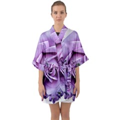 Roses Violets Flowers Arrangement Quarter Sleeve Kimono Robe