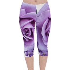 Roses Violets Flowers Arrangement Velvet Capri Leggings  by Pakrebo