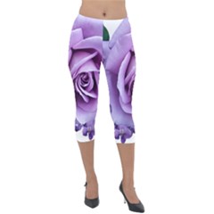 Roses Violets Flowers Arrangement Lightweight Velour Capri Leggings  by Pakrebo