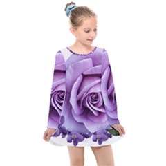 Roses Violets Flowers Arrangement Kids  Long Sleeve Dress by Pakrebo