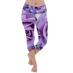 Roses Violets Flowers Arrangement Lightweight Velour Capri Yoga Leggings by Pakrebo