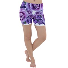 Roses Violets Flowers Arrangement Lightweight Velour Yoga Shorts by Pakrebo