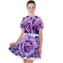 Roses Violets Flowers Arrangement Short Sleeve Shoulder Cut Out Dress  View1