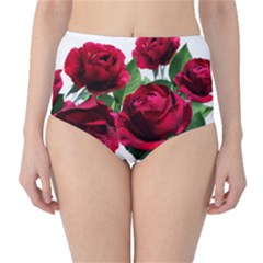 Roses Flowers Red Romantic Garden Classic High-waist Bikini Bottoms by Pakrebo